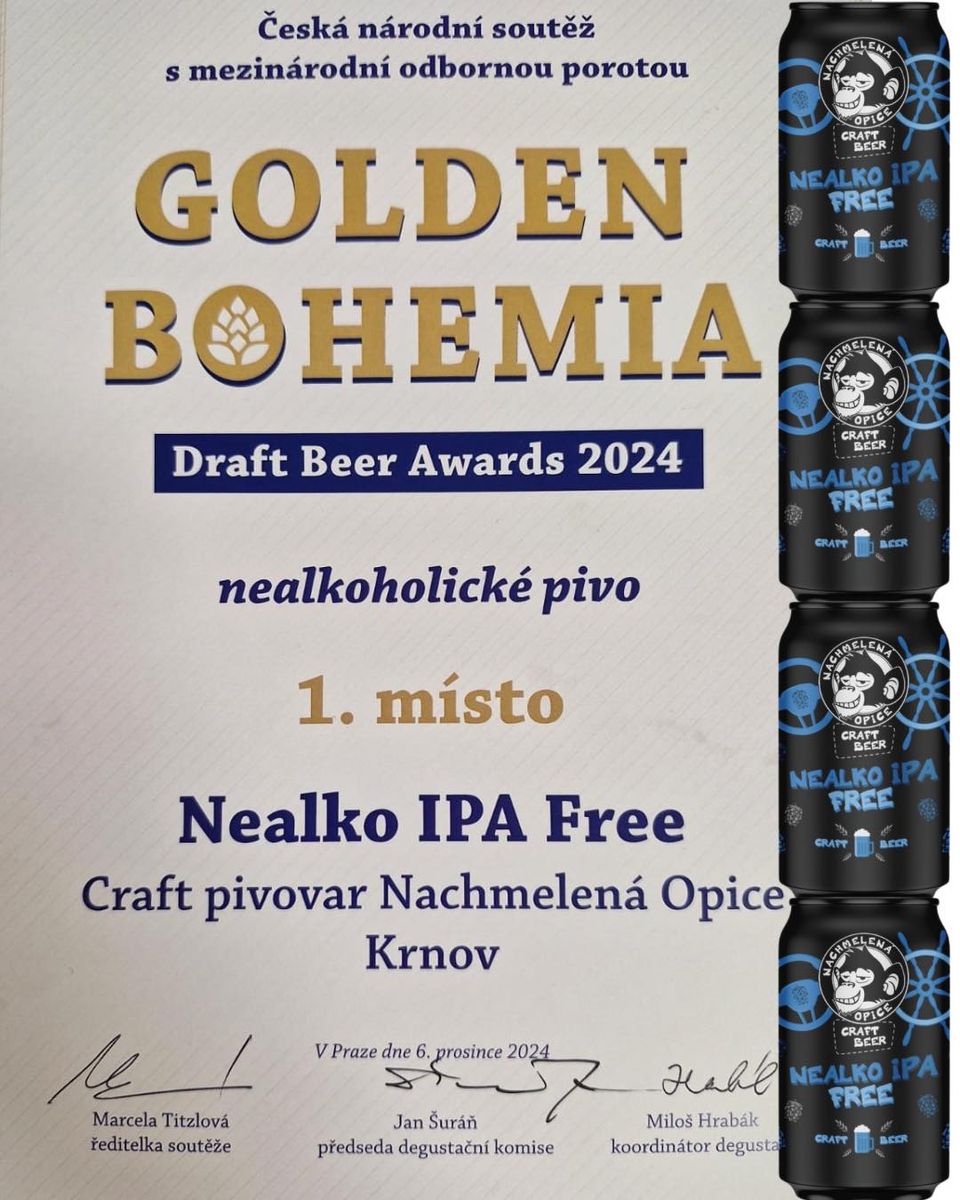 Nealko IPA FREE: 1.místo v kategorii nealkoholických piv Golden Bohemia 2024