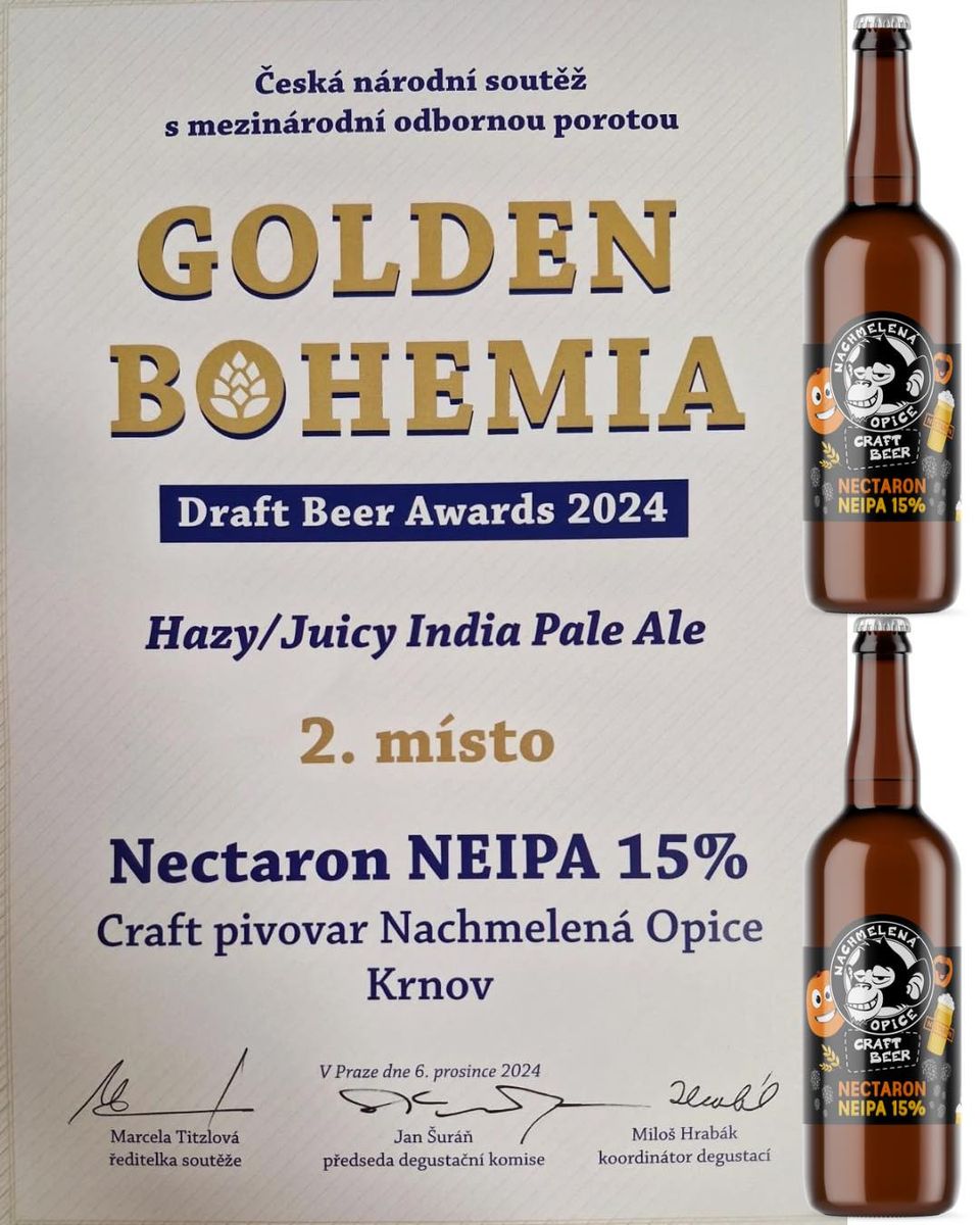 Nectaron NEIPA 15%: 2.místo v kategorii Hazy/Juicy IPA Golden Bohemia 2024